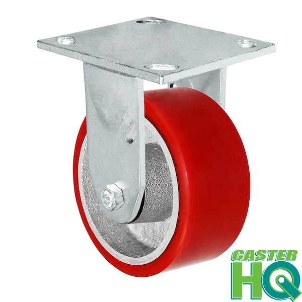 5"x2" Kingpinless Rigid Plate Caster, Polyurethane on Steel Wheel -